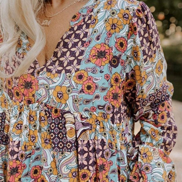 New Multicolor Boho Floral Pattern Babydoll Dress Size 3X - Picture 6 of 12